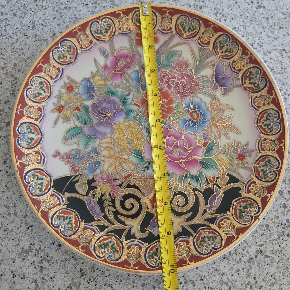 VTG Handpainted Asian Floral 22k Gold Gild Chinese Porcelain 10" Display Plate - Picture 8 of 16